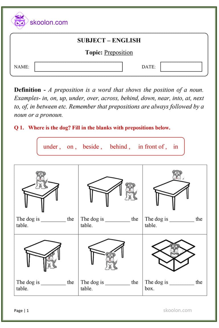 Prepositions Worksheet Skoolon