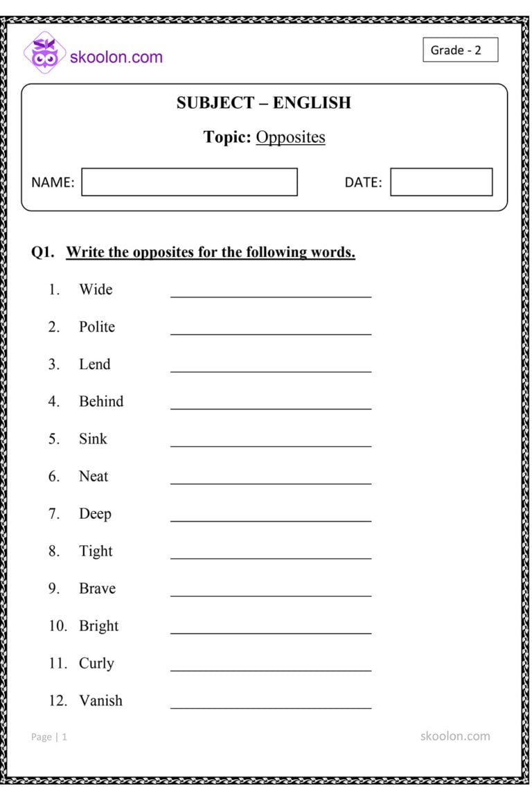 Opposites Worksheet Skoolon