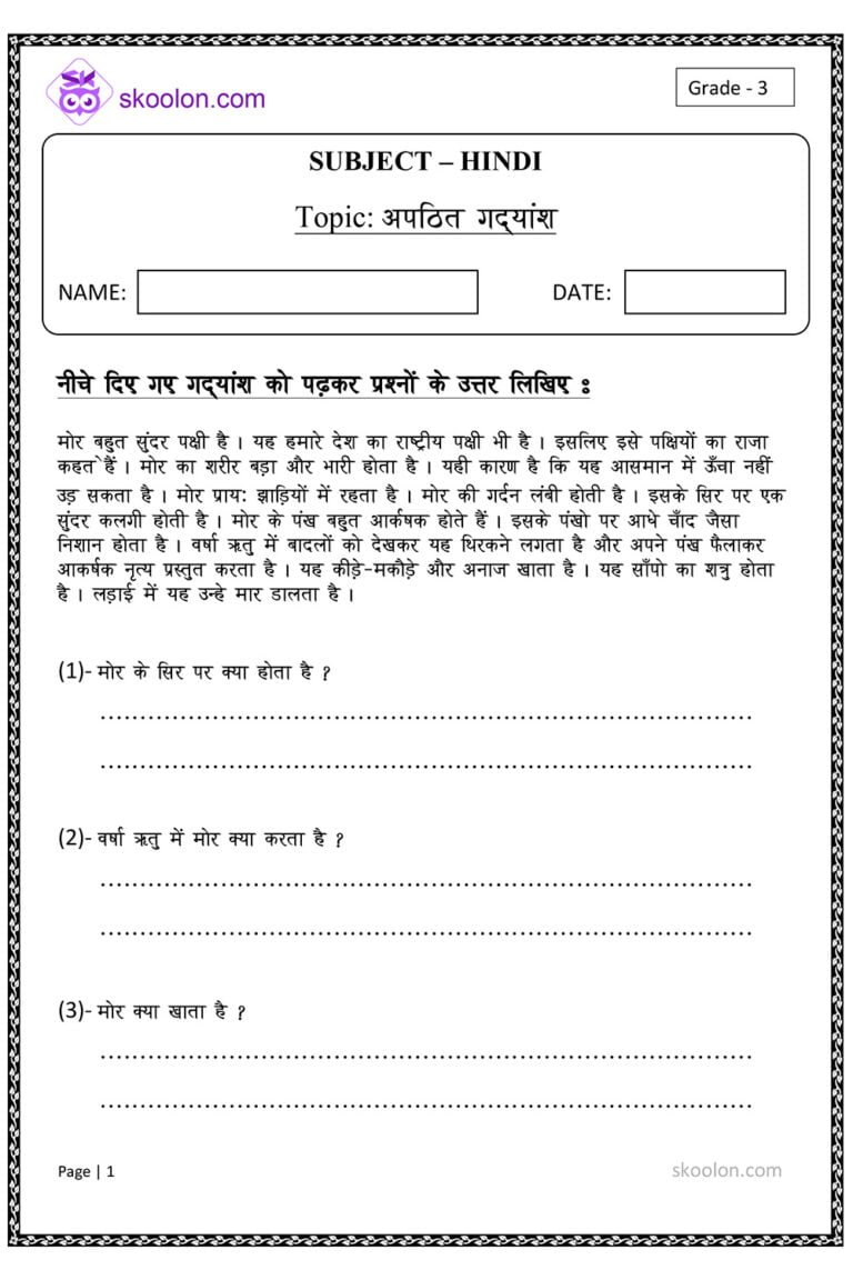 Hindi Grammar Ling Worksheet 10 Skoolon