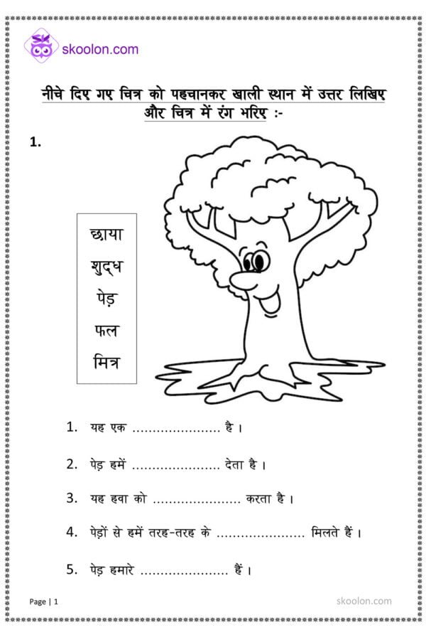 Picture Explanation in Hindi Worksheet for Class 1