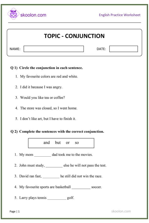 Conjunctions Skoolon