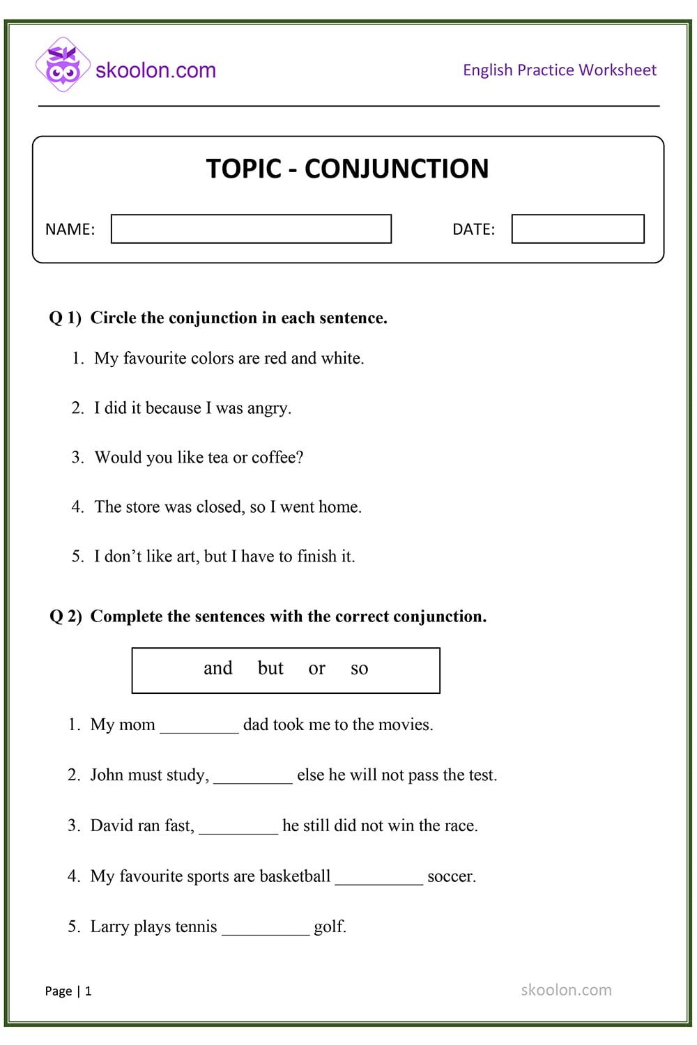 Conjunctions Skoolon