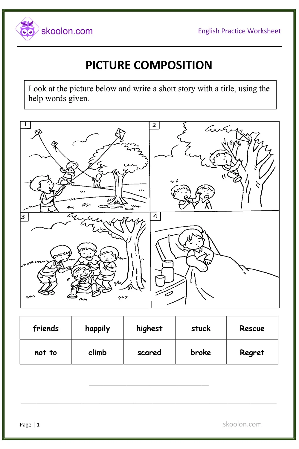 English Picture Composition writing worksheet for Grade 2