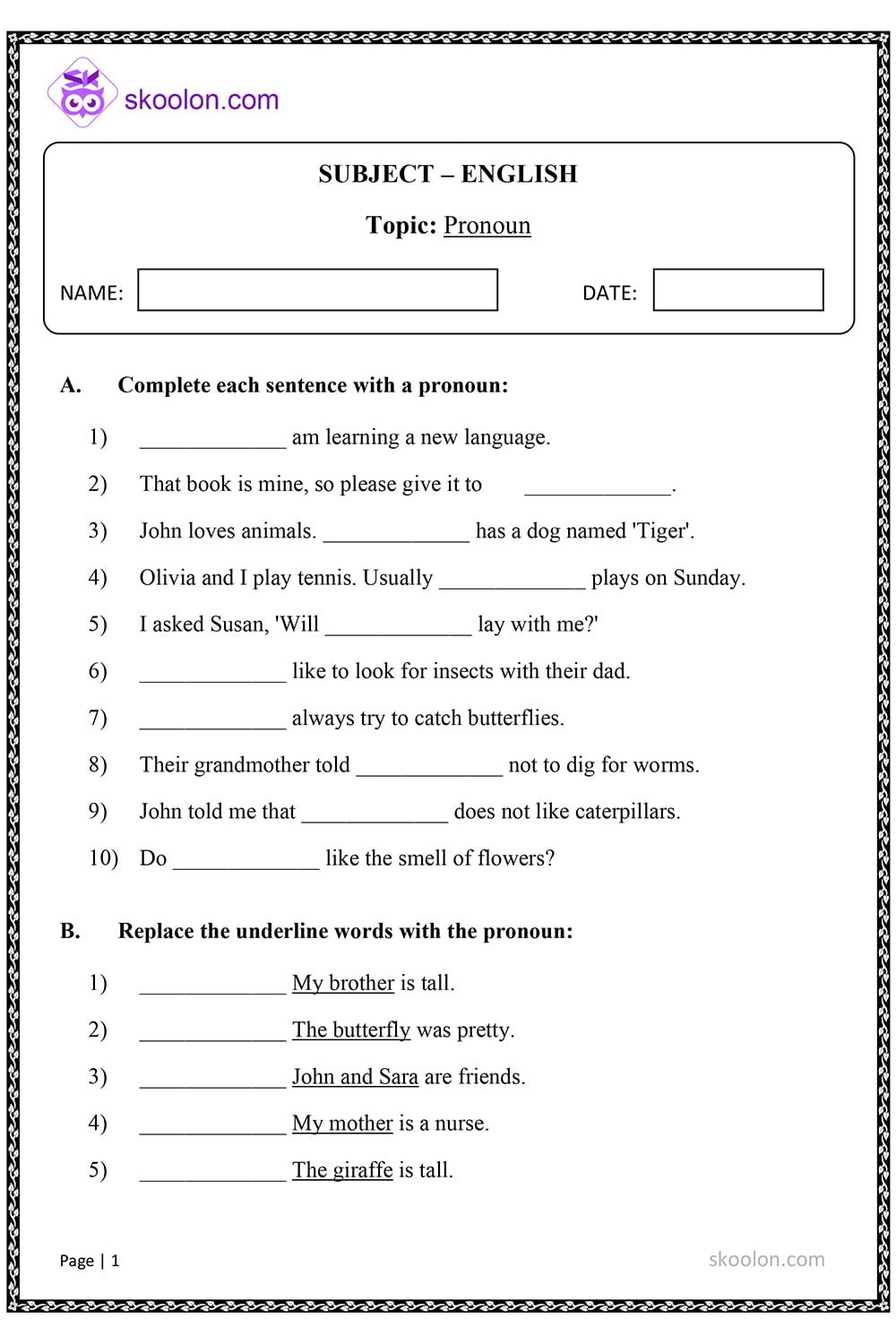 Pronouns Live Worksheet For Grade 2