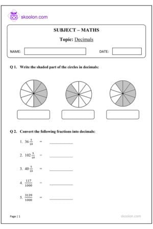 Decimals Worksheet