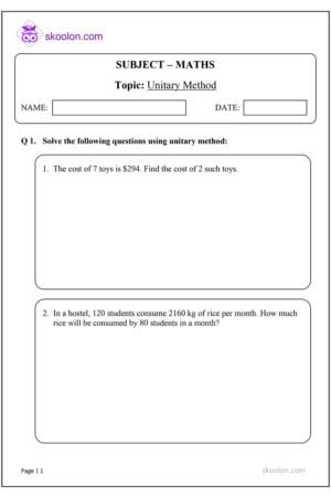 Unitary Method Worksheet