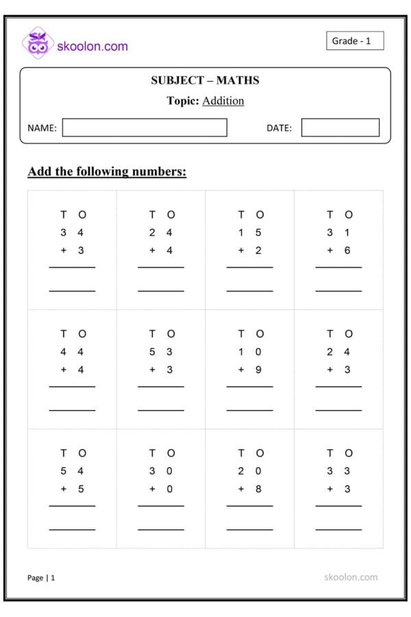 Grade-1-Maths-Additions