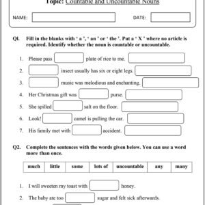Countable and Uncountable Nouns – skoolon.com