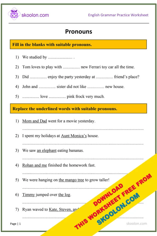 Pronouns worksheet pdf