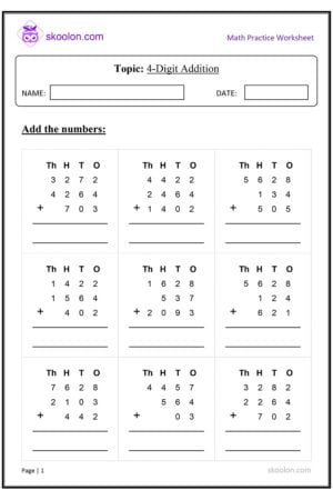 Four digit addition worksheet