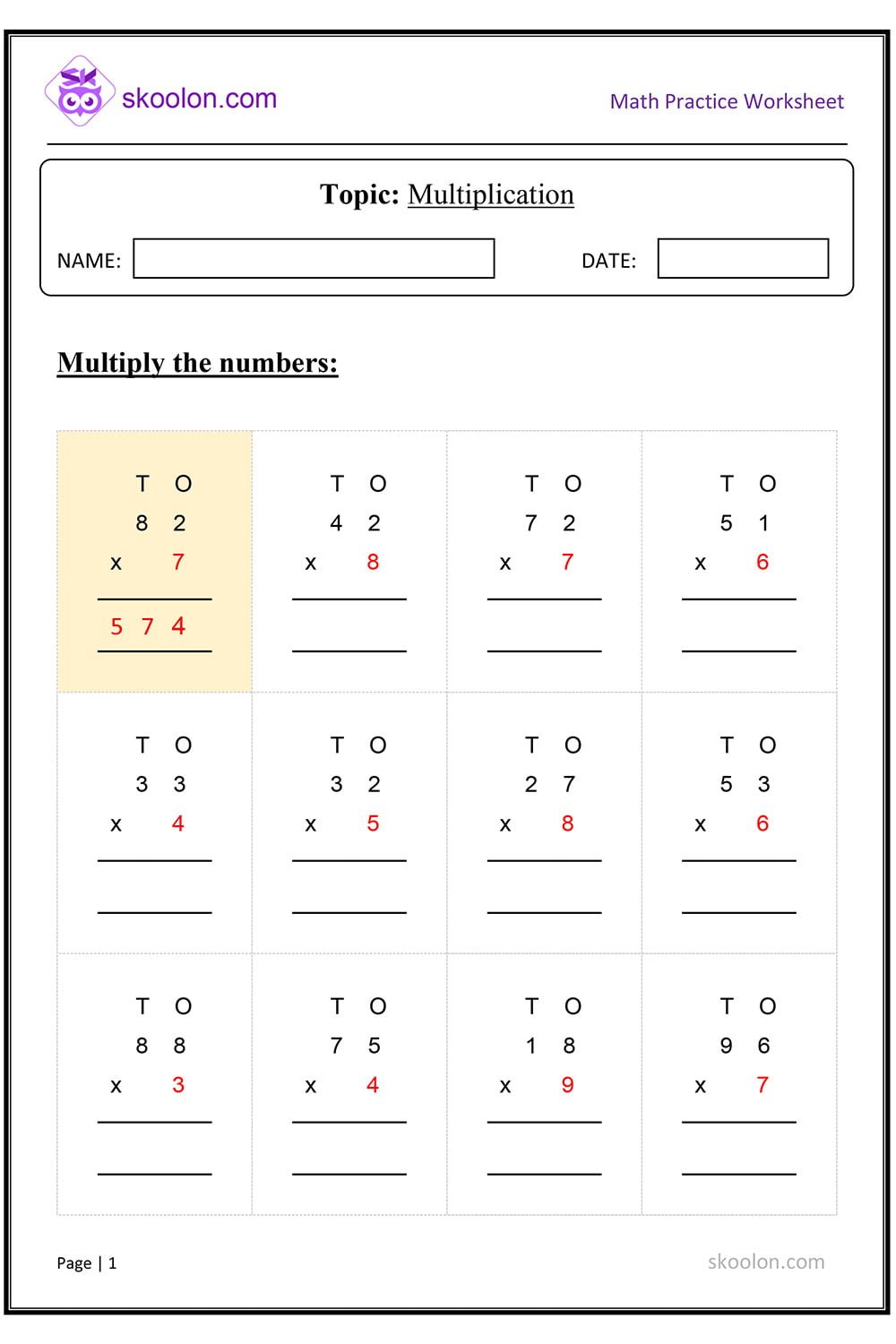 Multiplication Worksheet For Grade 3 Cbse