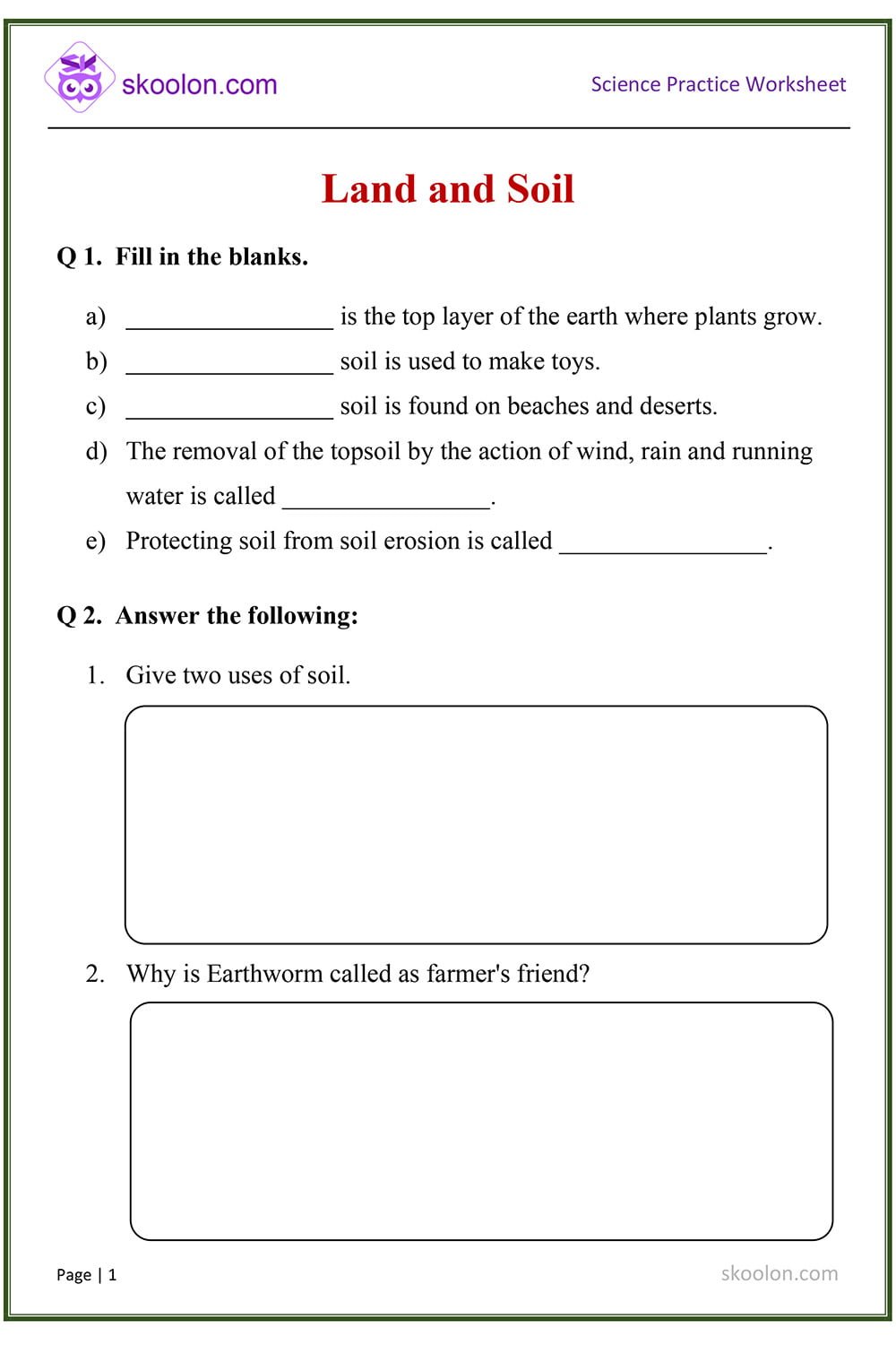 Soil Layers Worksheet