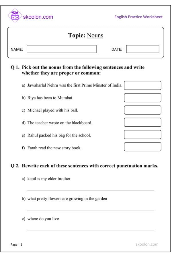 Nouns Worksheet