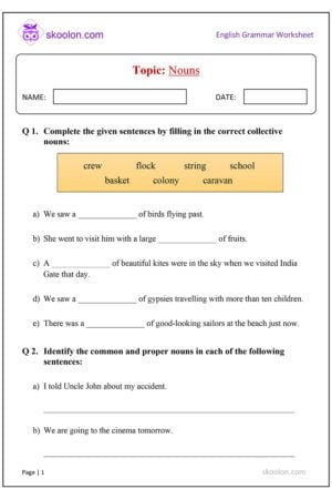 English Grammar Nouns Worksheet for Grade 4