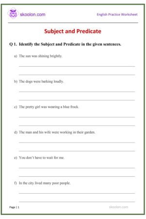 English Subject and Predicate Worksheet