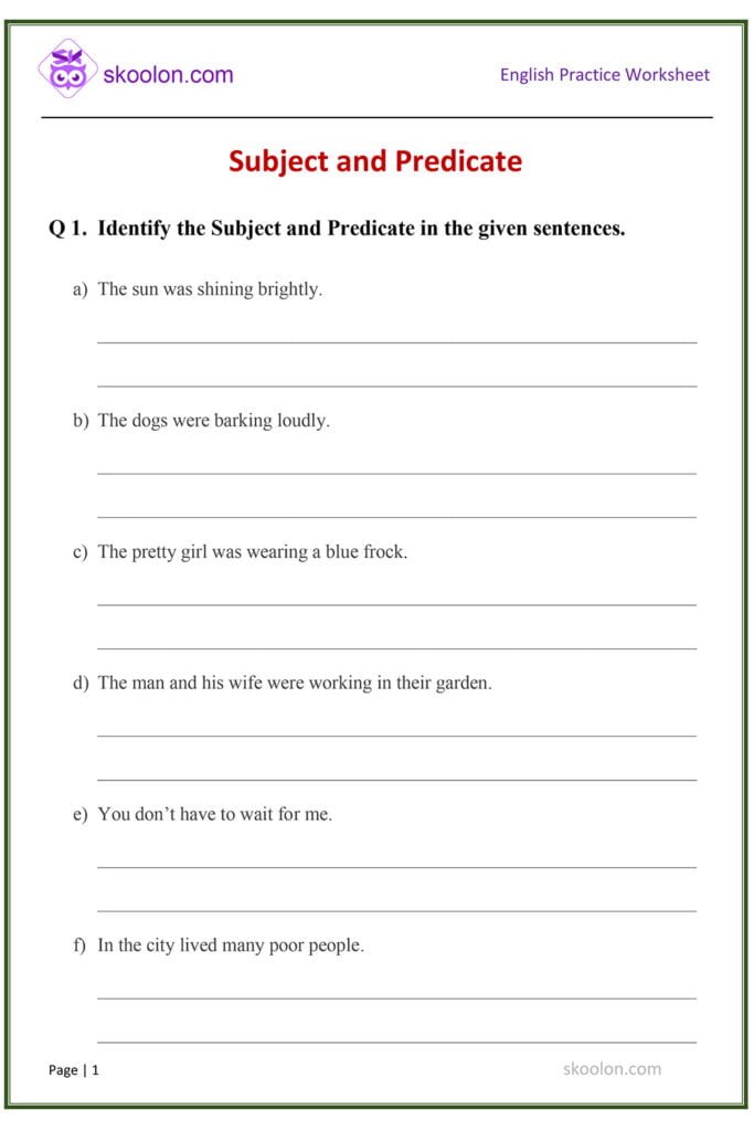 Subject and Predicate-1 - skoolon.com