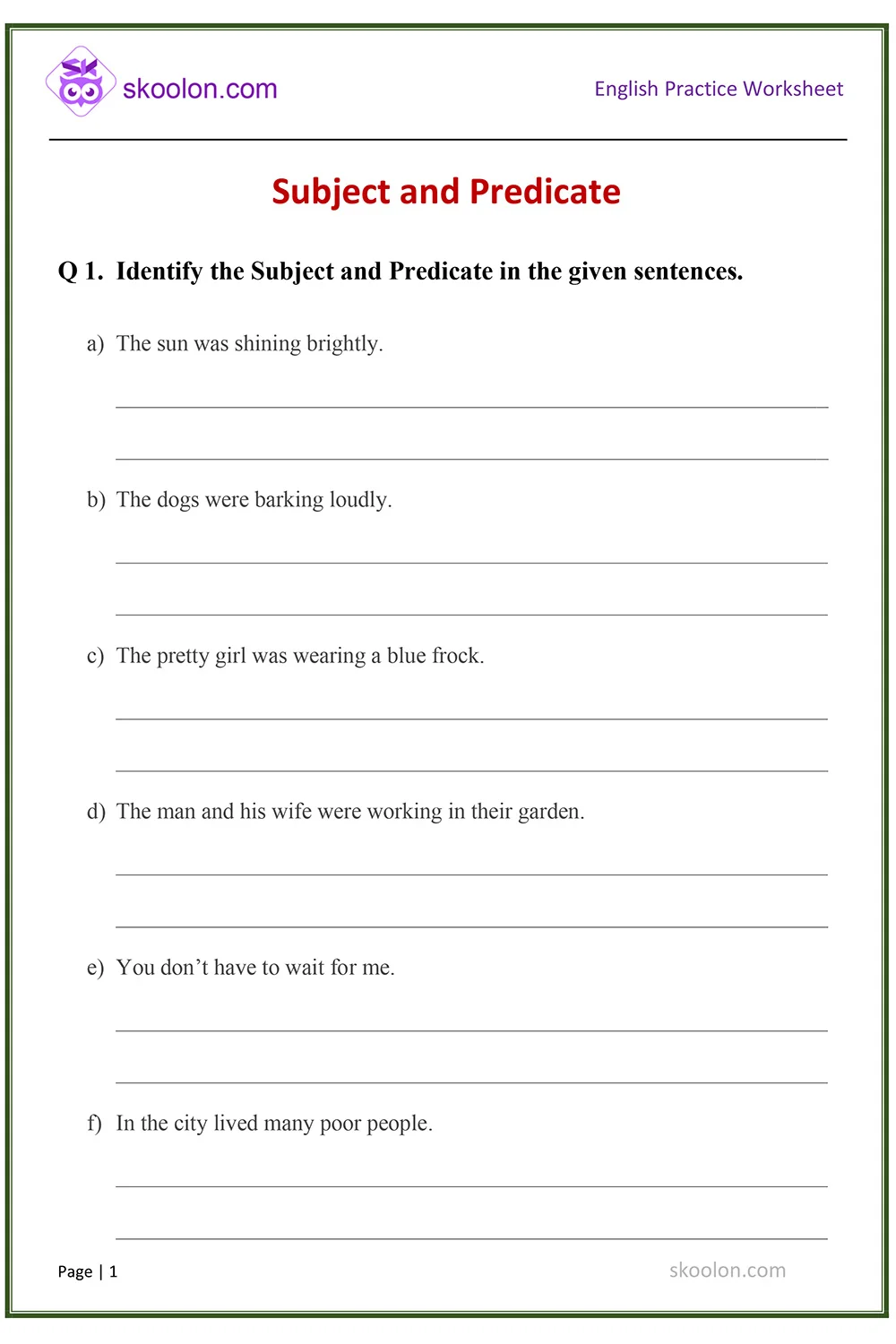 Complete Subject And Predicate Worksheet Sentences, Subject And