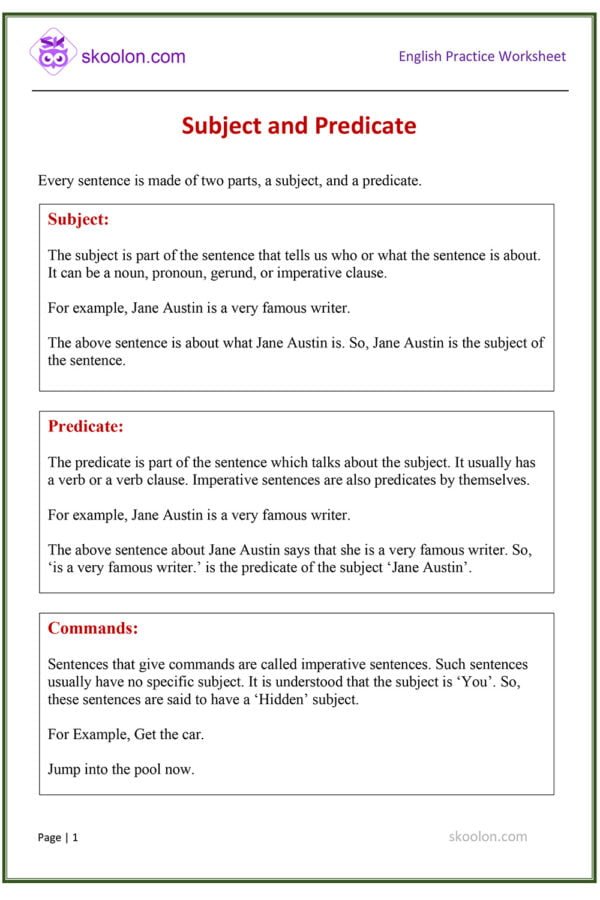English Subject and Predicate Notes