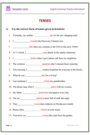 English Tenses worksheet PDF