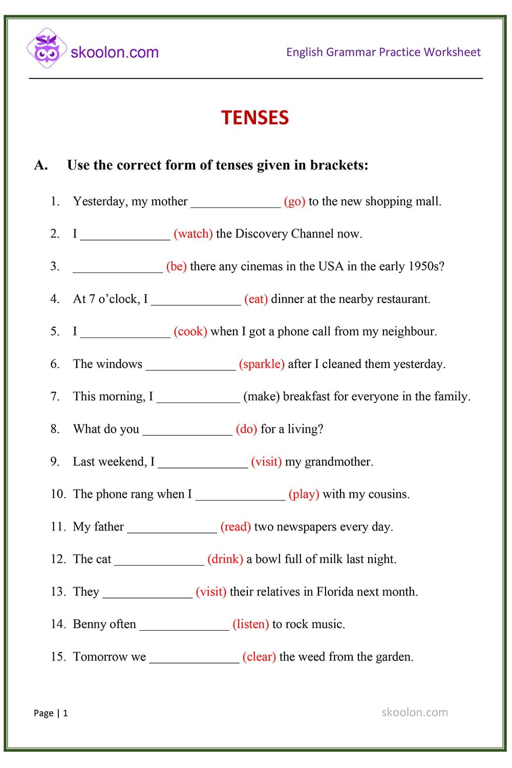 Grade 3 Tenses Worksheet
