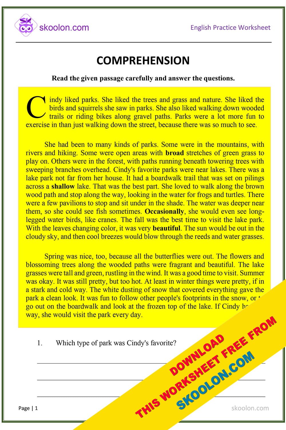Comprehension Parks Skoolon