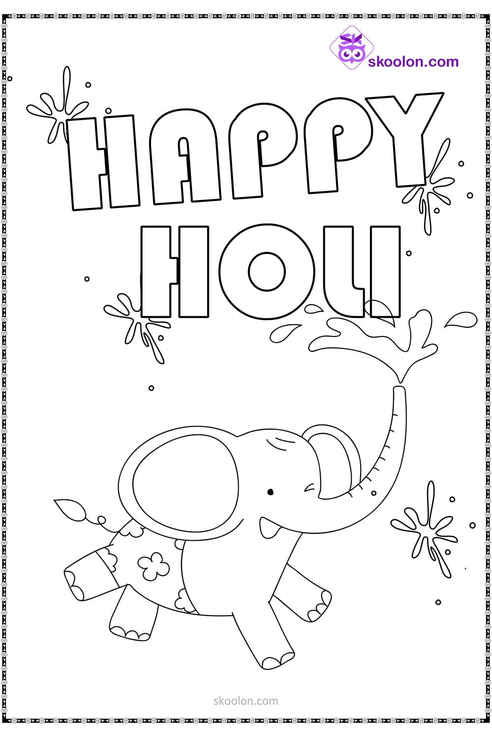 Holi - Baby elephant splashing colors - skoolon.com