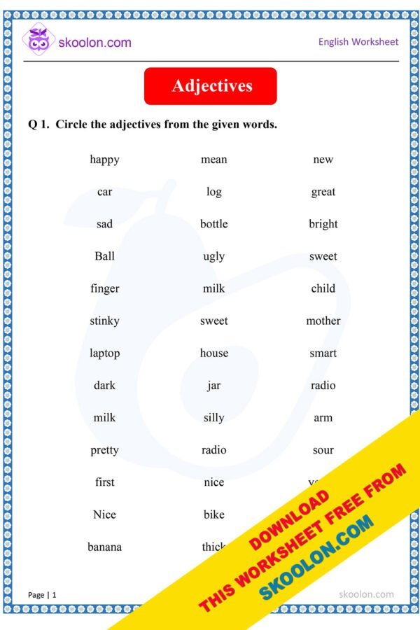 Adjectives worksheet for class 3