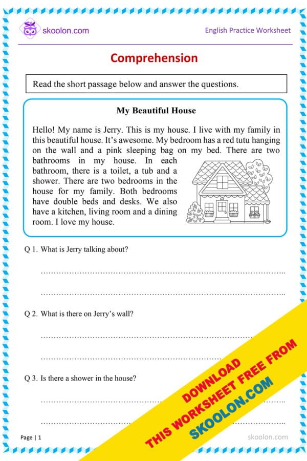 English Comprehension worksheet for Grade 1