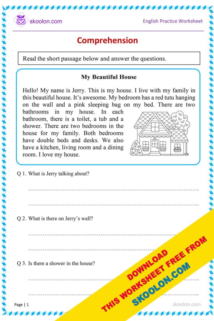 English Comprehension worksheet for Grade 1