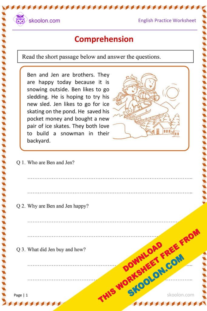 English Comprehension worksheet for Grade 1