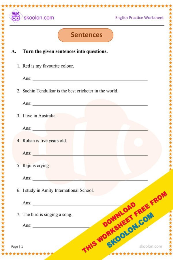 Turn sentences into questions worksheet for Grade 1