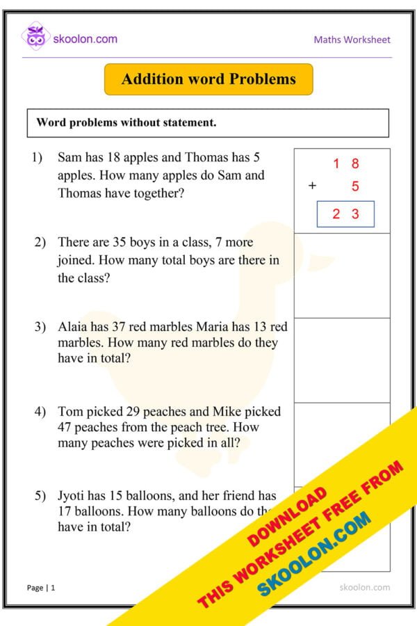 Addition Word Problems Worksheet