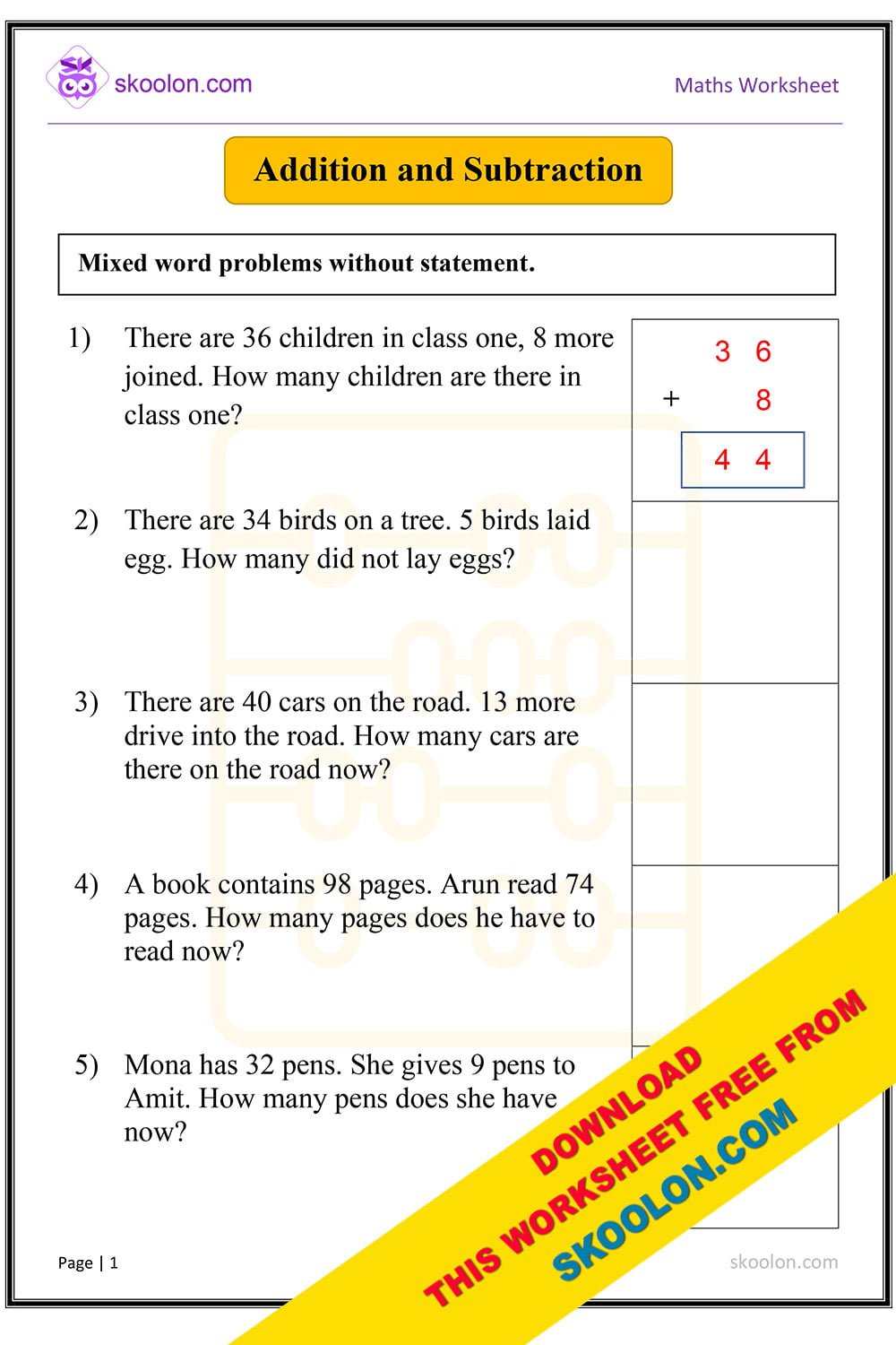 Addition And Subtraction Word Problems Skoolon