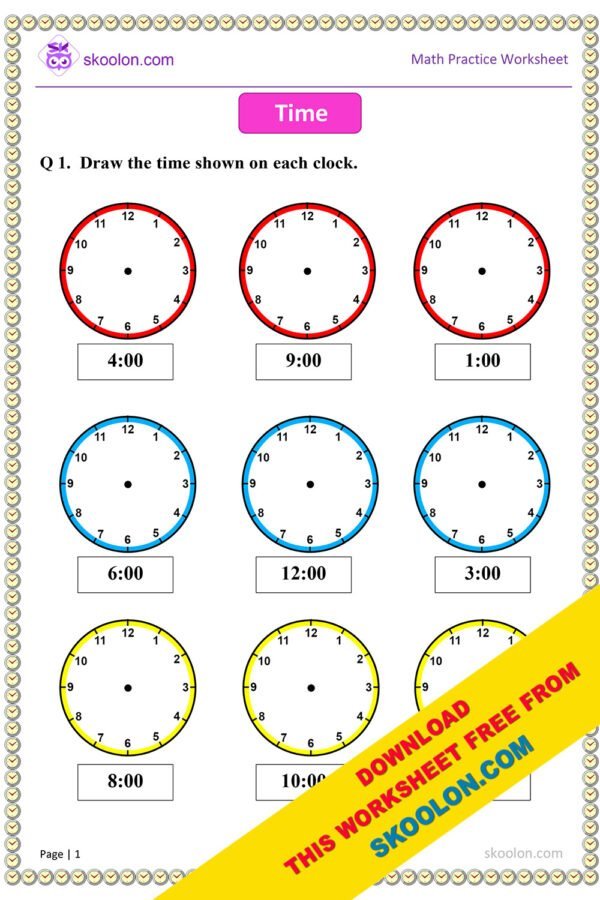 Time Worksheet for Class 1