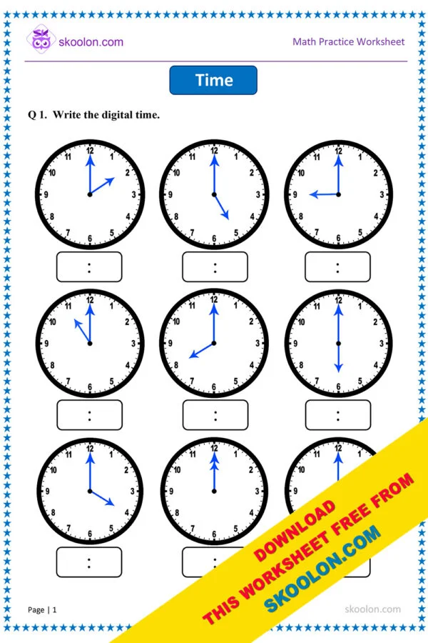 Time Worksheet for Class 1