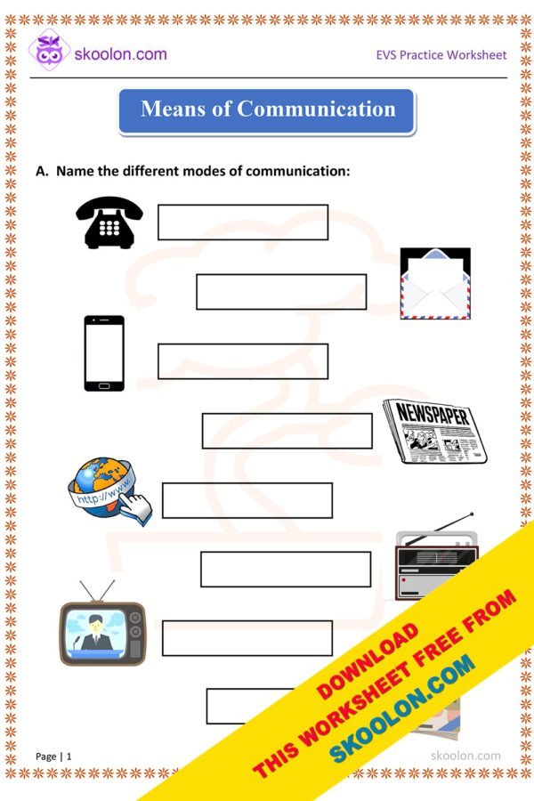 Means of Communication Worksheet for Class 1