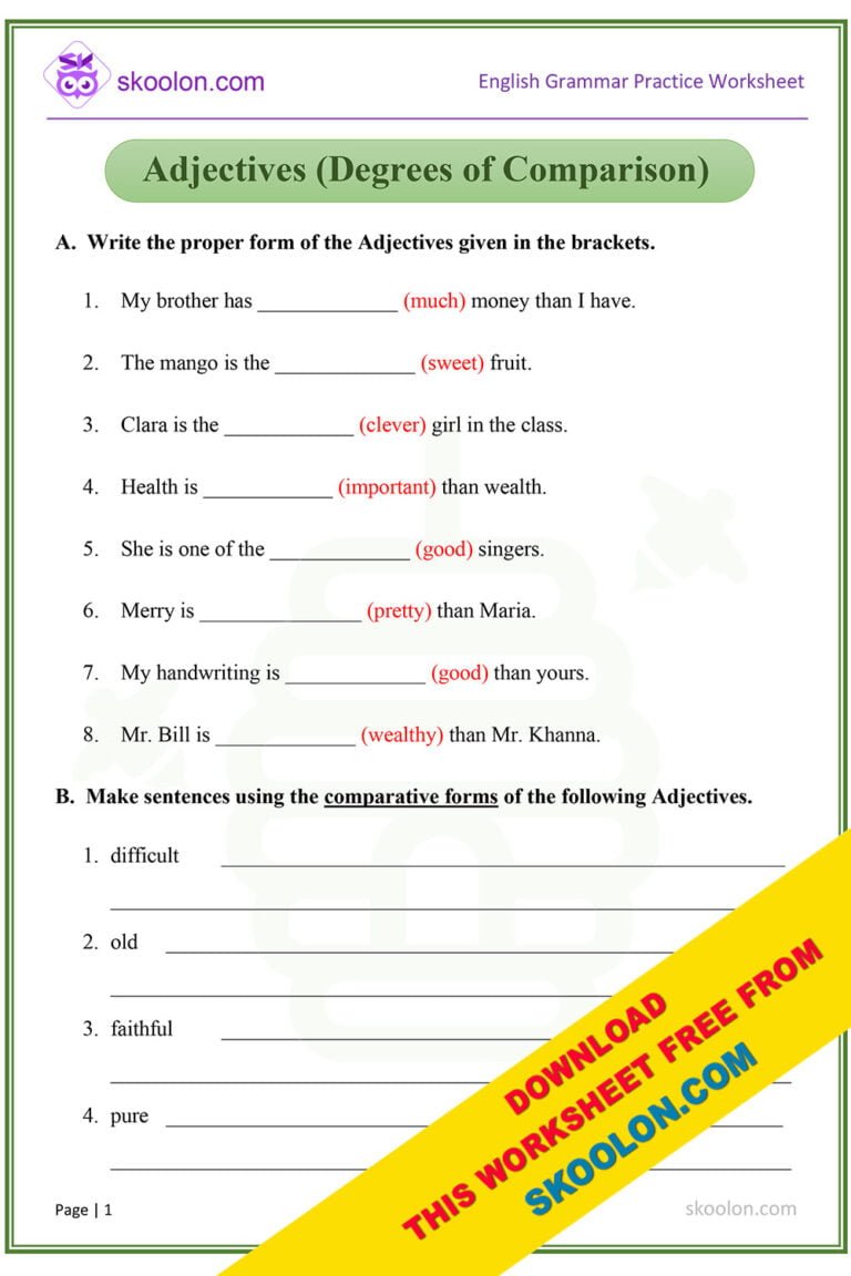 Comparative degree worksheets