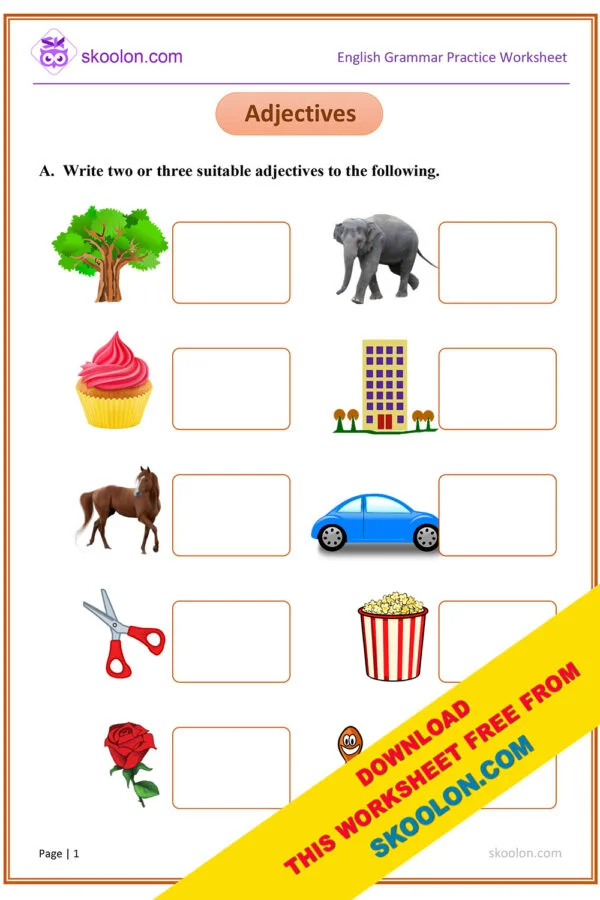 English Grammar Adjectives with images Worksheet with Answers