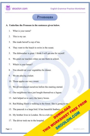English Pronouns Worksheet with Answers
