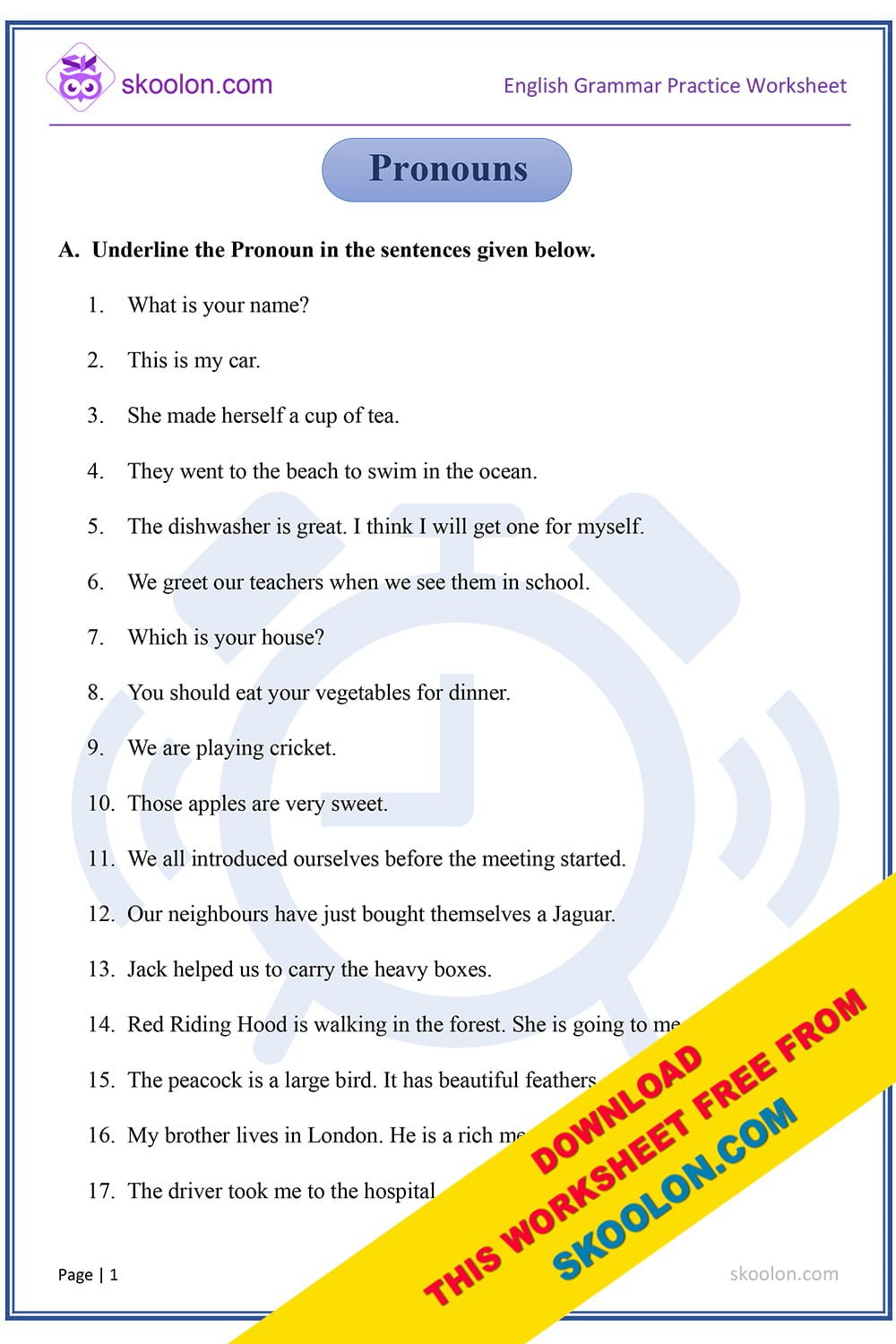 Pronouns with Answers 3 skoolon com