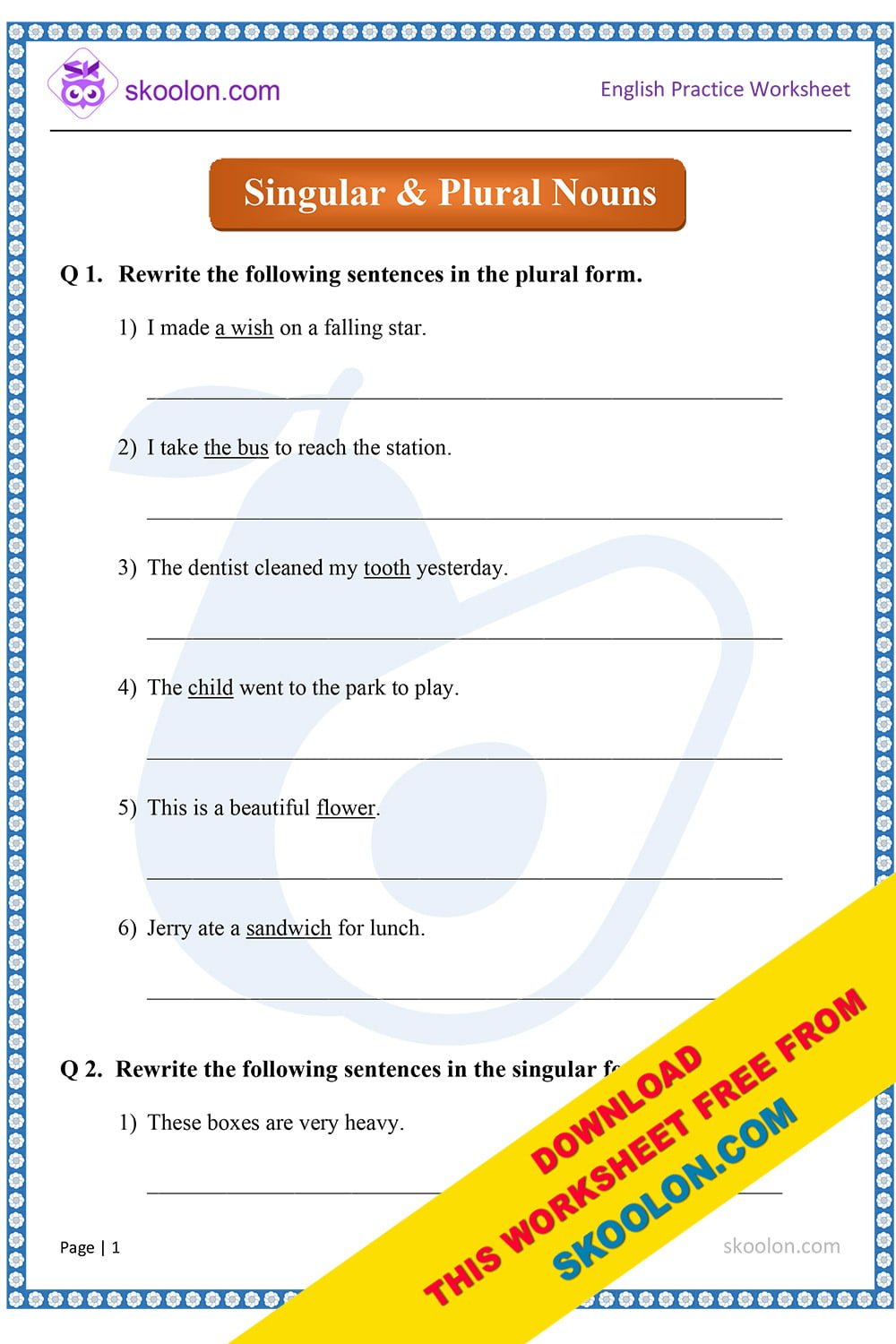 Singular Plural Worksheets Grade 4