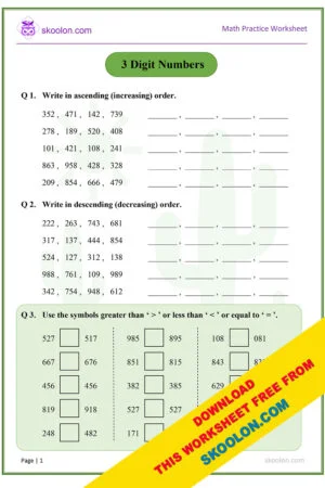 Maths 3 Digit Numbers Worksheet for Class 3