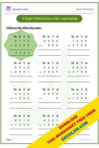 4 Digit Subtraction with regrouping skoolon com
