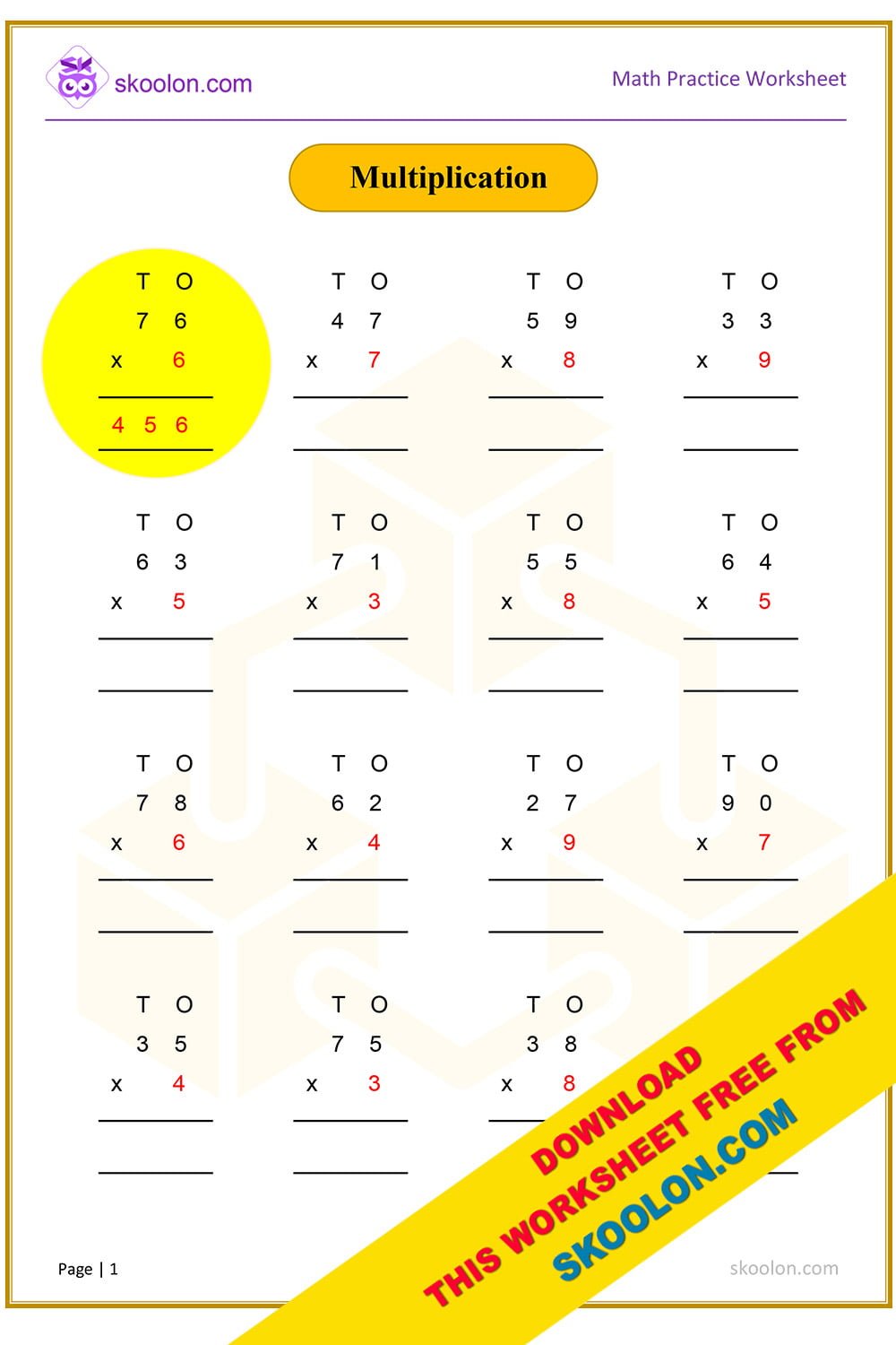 Multiplication Worksheet For Class 3 Icse