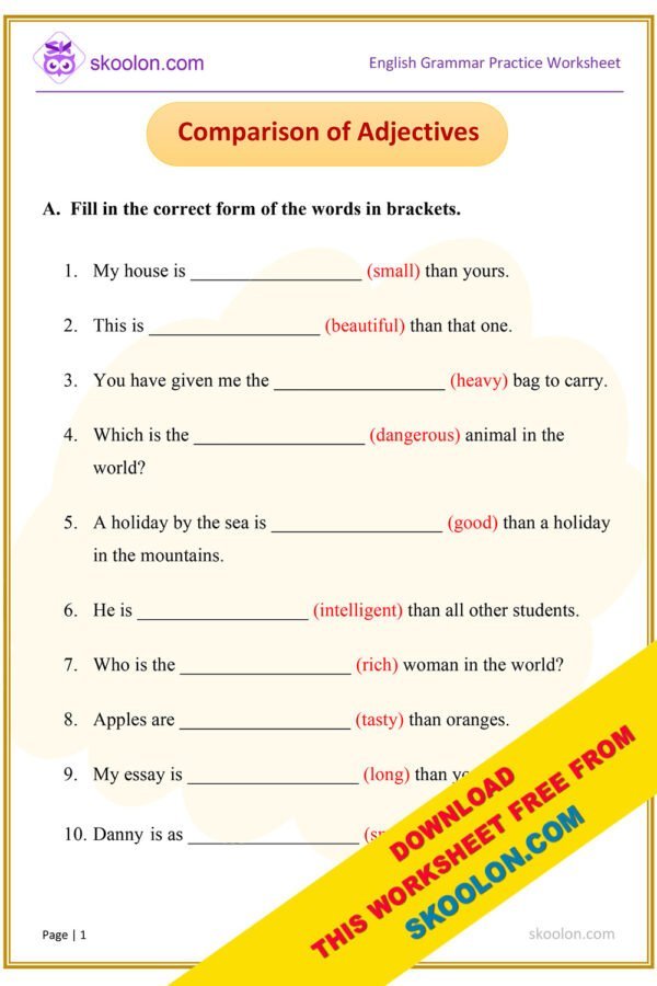 English Grammar Adjectives worksheet for Grade 4