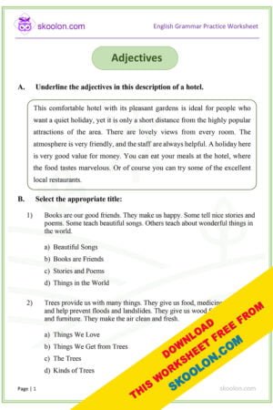 English Grammar Adjectives Worksheet for Grade 5