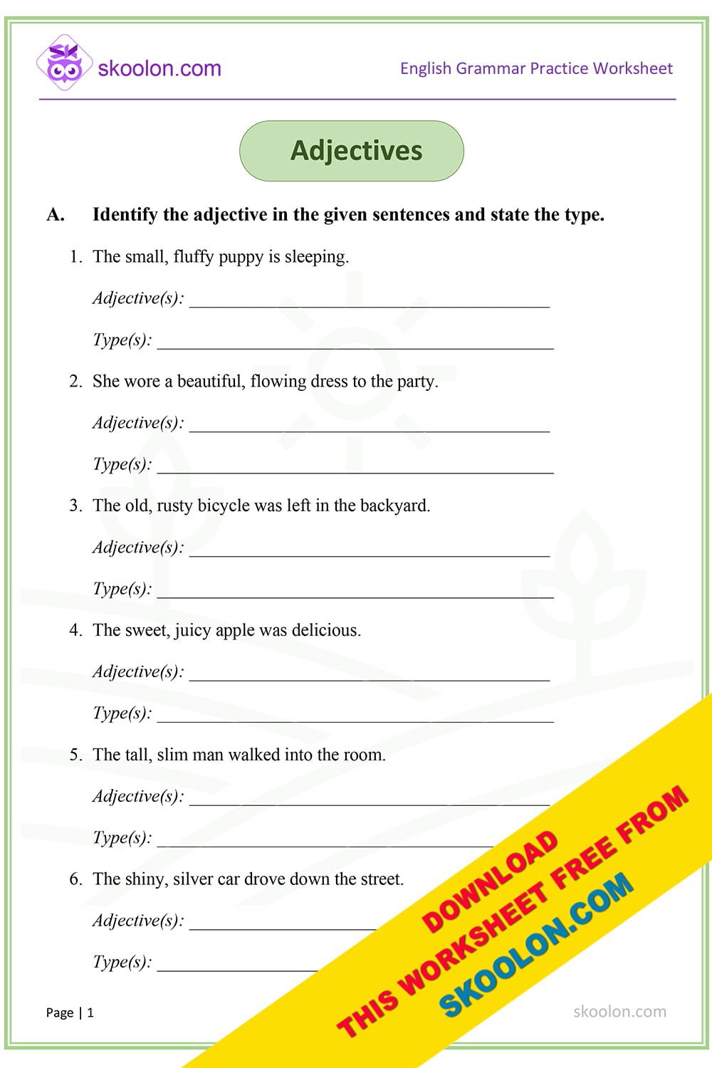 Class 5 English Worksheet Comparison Of Adjectives With Answers