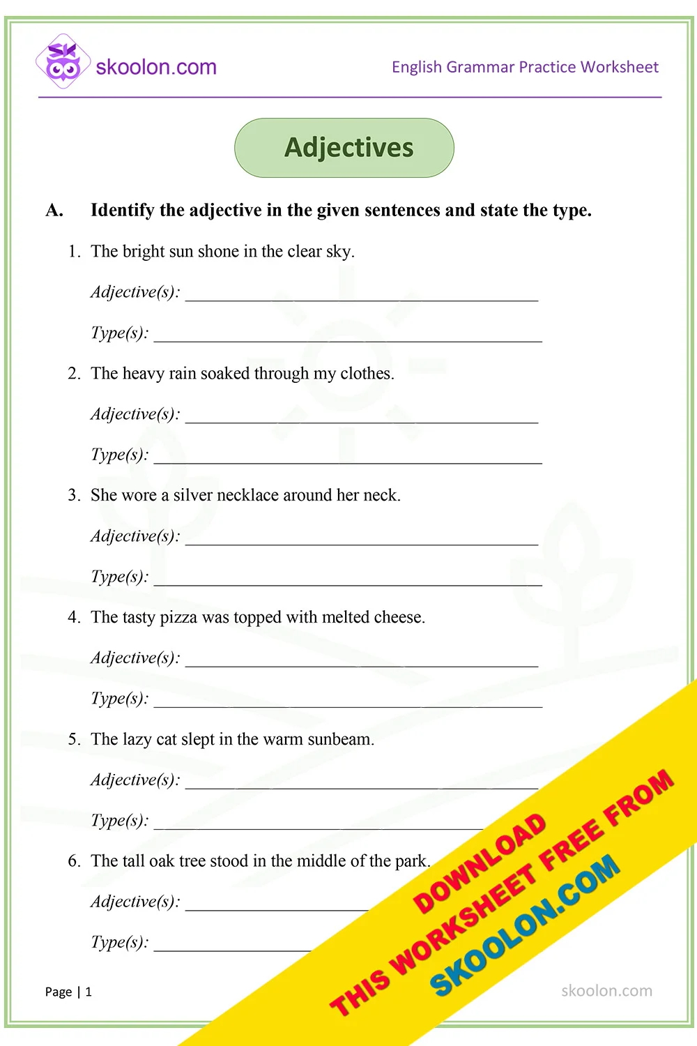 Grade 4 English Grammar Worksheets Printable