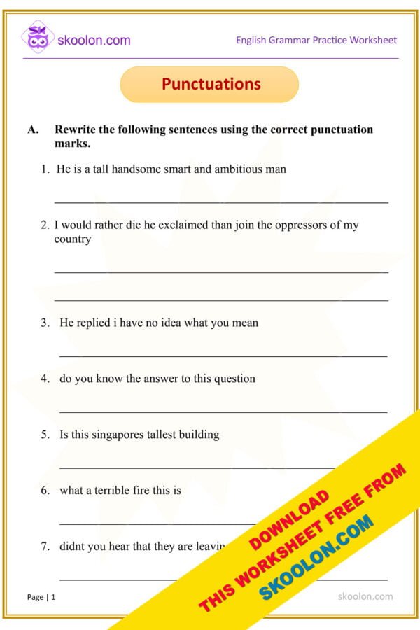 English Punctuation worksheet for Grade 5