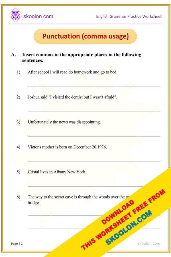 English Punctuation worksheet for Grade 5